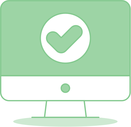 Green illustration of a desktop computer with a tick on the screen.