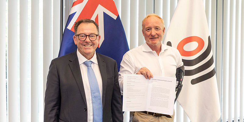IP Australia Director General Michael Schwager and European Patent Office President António Campinos. Credit: European Patent Office.