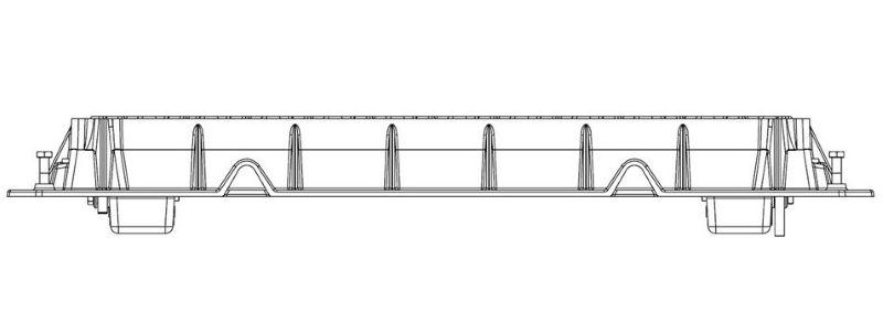 Technical line drawing showing the rear view of a closed sump grate for Design 202520217.
