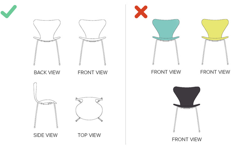 plan images of chairs with a green tick in the upper left hand corner. On the right are chairs coloured in green, yellow and black with a red cross in the upper left hand side