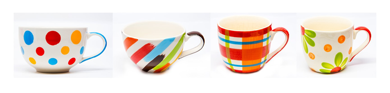 Four mugs with 4 different designs  Four mugs with 4 different designs